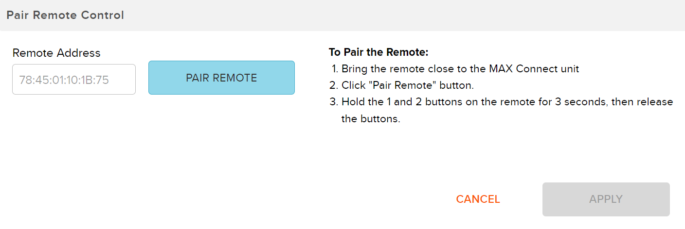 The Pair Remote Control section of the Device page.